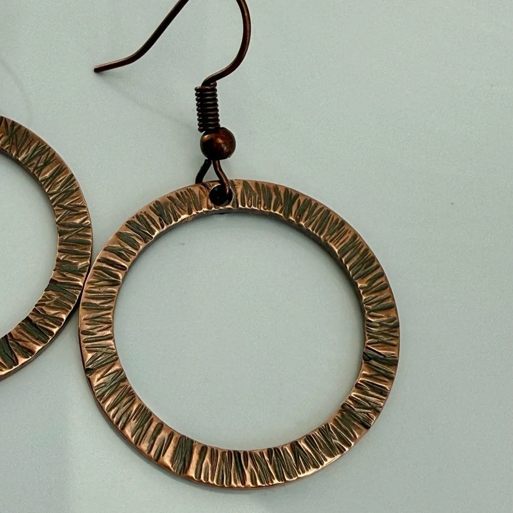 Artisan Copper Hoop Earrings with Hammered Textured Design